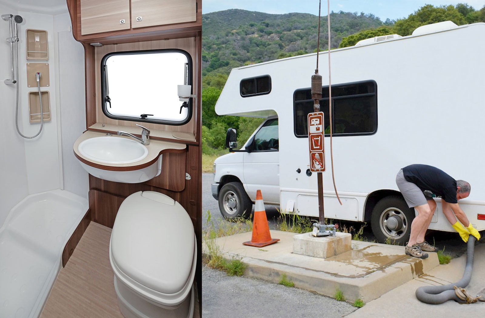 Portable RV/camper toilet and holding tank setup in Fallbrook, California